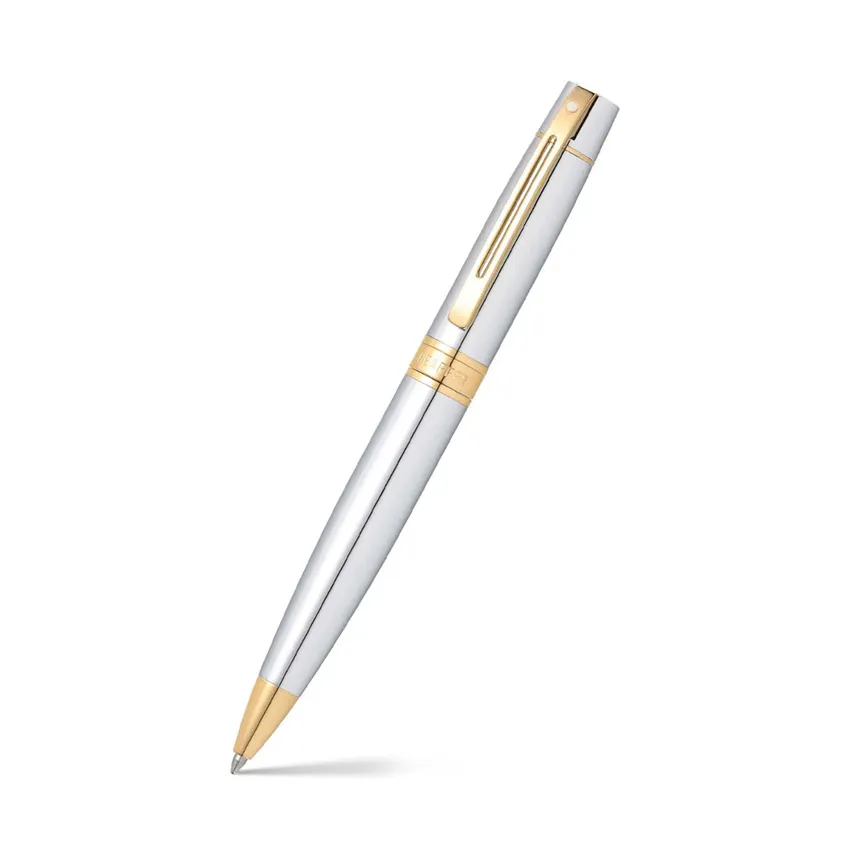WP33122-2 Sheaffer Gift Set 300 Ballpoint Pen with Credit Card Holder Bright Chrome with Gold Trims