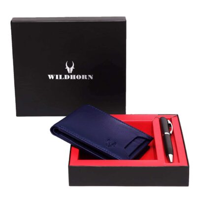 WildHorn® RFID Protected Genuine High Quality Leather Wallet & Pen Combo for Men