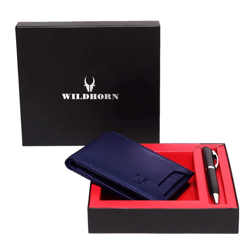WildHorn® RFID Protected Genuine High Quality Leather Wallet & Pen Combo for Men