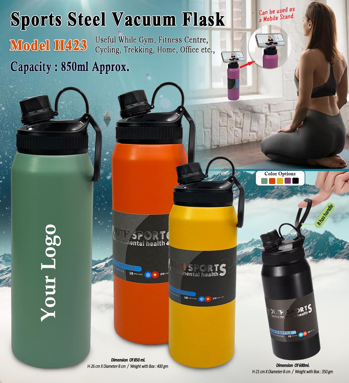 H423 850ml Sports Vacuum Flask
