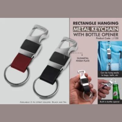 Rectangle hanging metal keychain with Bottle Opener