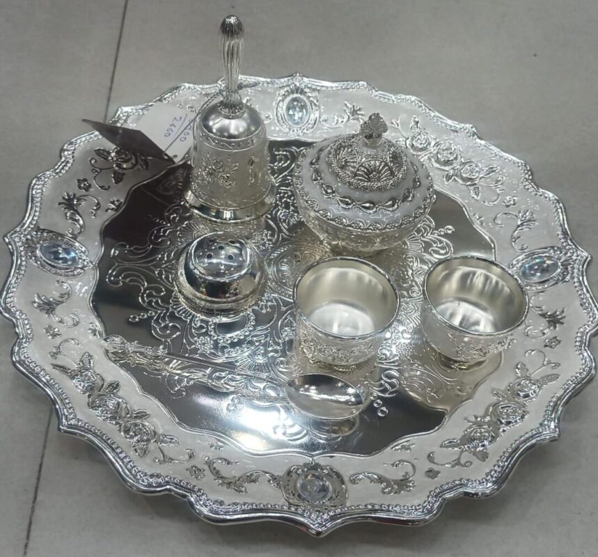 german silver pooja set for housewarming and wedding return gifts