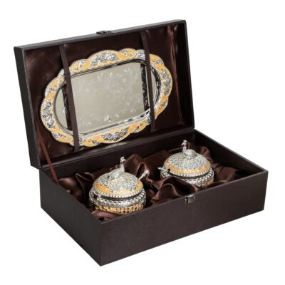 Weddings Gift Set, German Silver Peacock Jars with Tray Set.