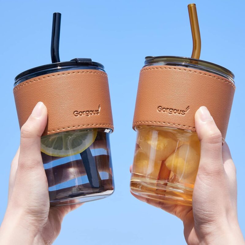 leather sleeve glass mug